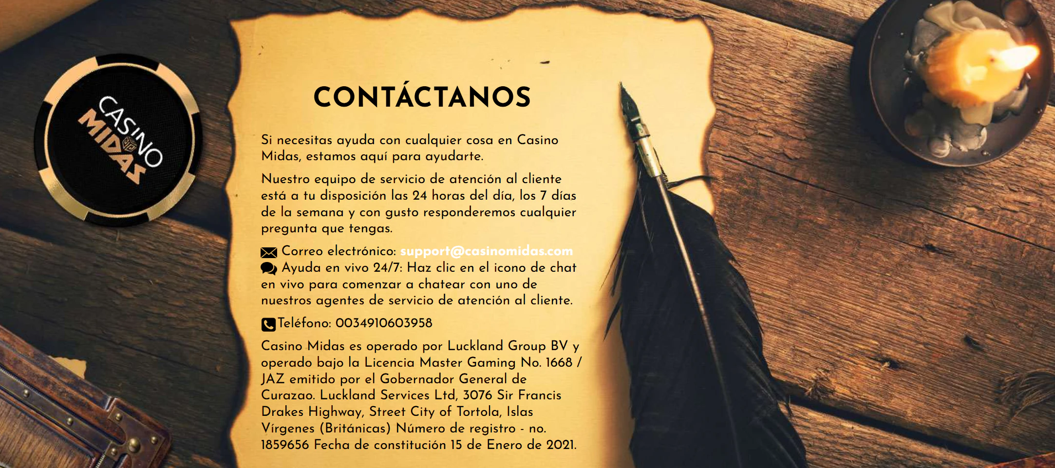 Atención al cliente en Midas Casino