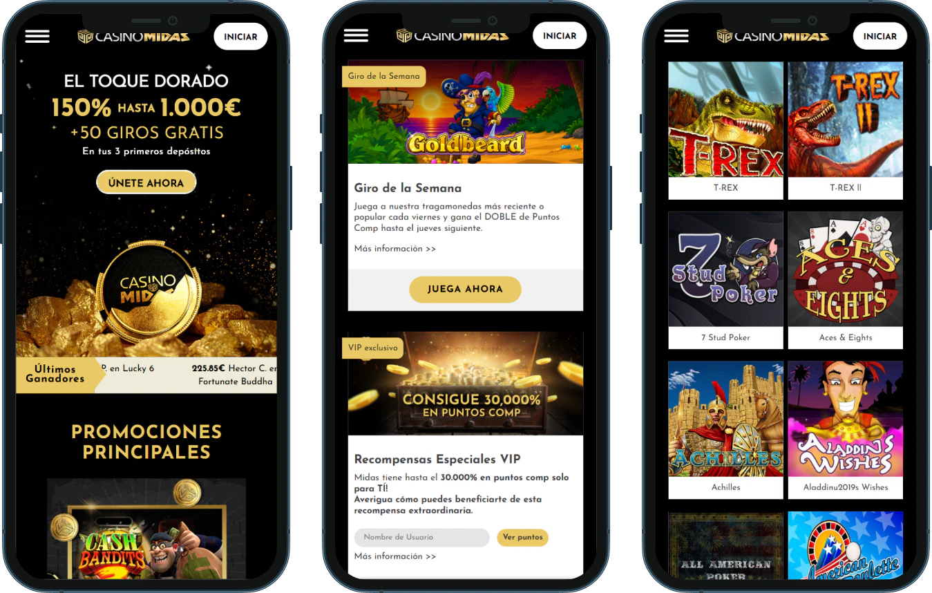 Versión móvil de Midas Casino
